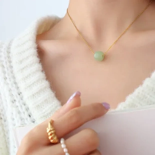 E034饰品金手链Marka女18k法式 吊坠项链P123 钛钢和田玉 风格 套装