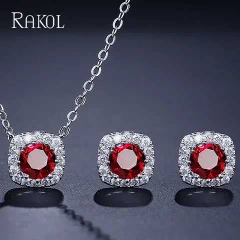 时尚首饰项链RAKOL套装简约百搭耳钉套装新款方形