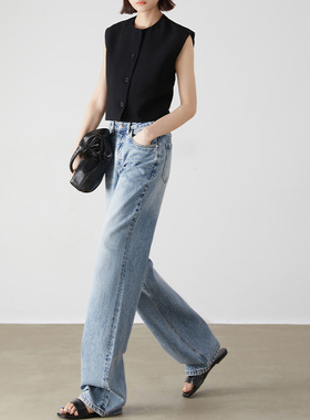 四季镇店~土耳其直筒牛仔裤女 进口BOSSA面料高腰窄版阔腿拖地裤