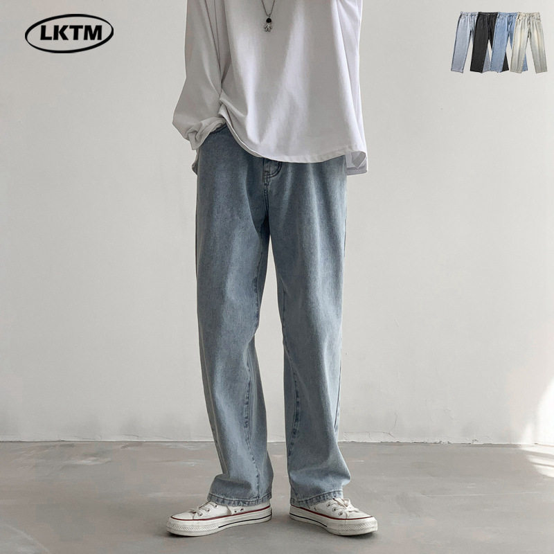 牛仔裤男浅蓝色水洗牛仔裤男美式高街垂感直筒宽松百搭阔腿裤子
