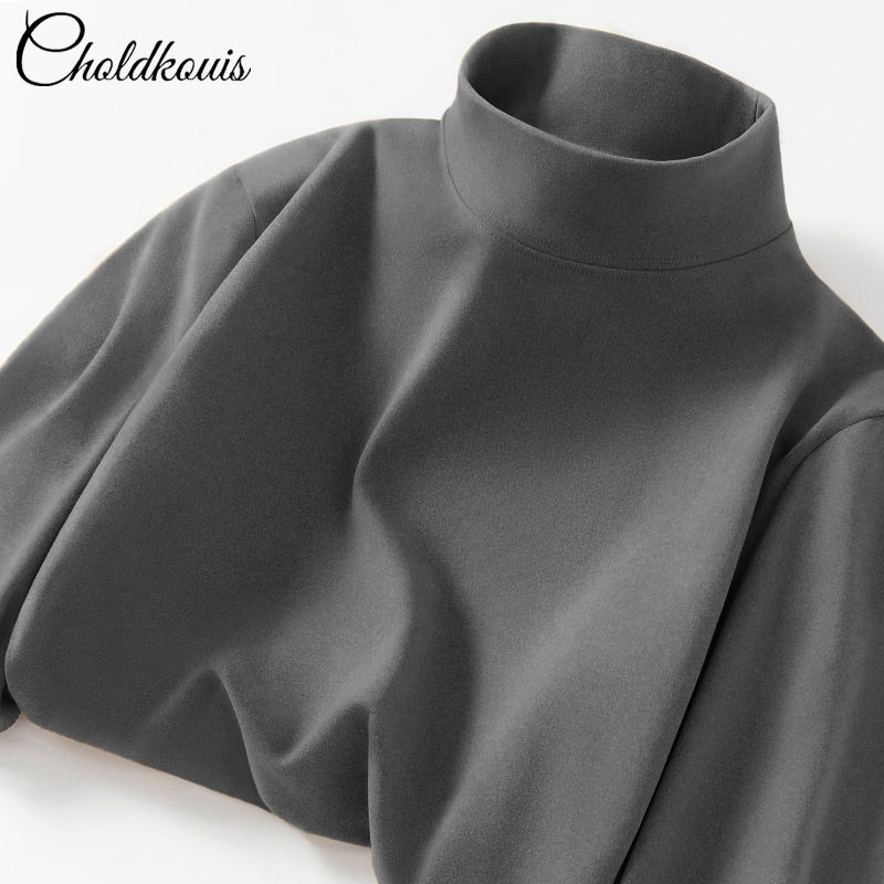 德绒内搭秋季半高领恤配成熟加绒长袖打底衫西装男稳重男装大衣