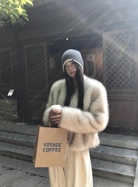 海宁环保狐狸毛皮草女年轻款2025年冬季新款V领洋气毛毛外套短款