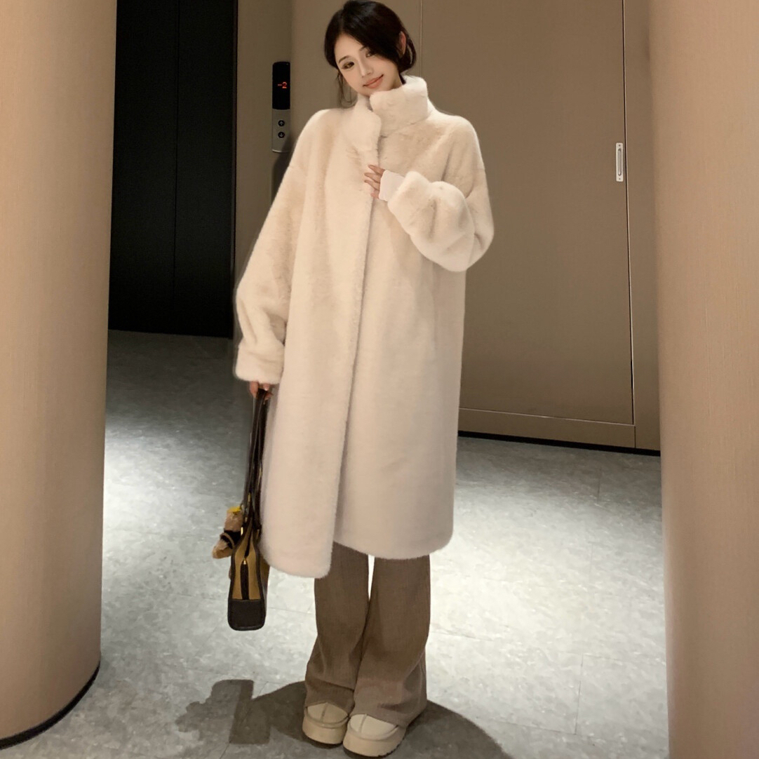 长款立领毛毛外套保暖时尚