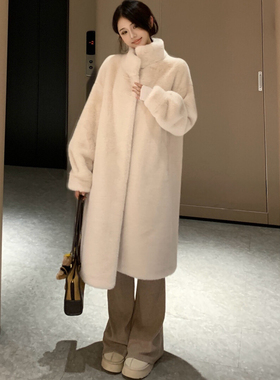 2025秋冬加厚长款立领仿水貂毛皮毛一体貂毛环保皮草外套女大衣冬