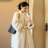 富家千金仿水貂毛皮草毛毛外套女秋冬高级感中长款 皮毛一体大衣冬