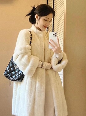 富家千金仿水貂毛皮草毛毛外套女秋冬高级感中长款皮毛一体大衣冬