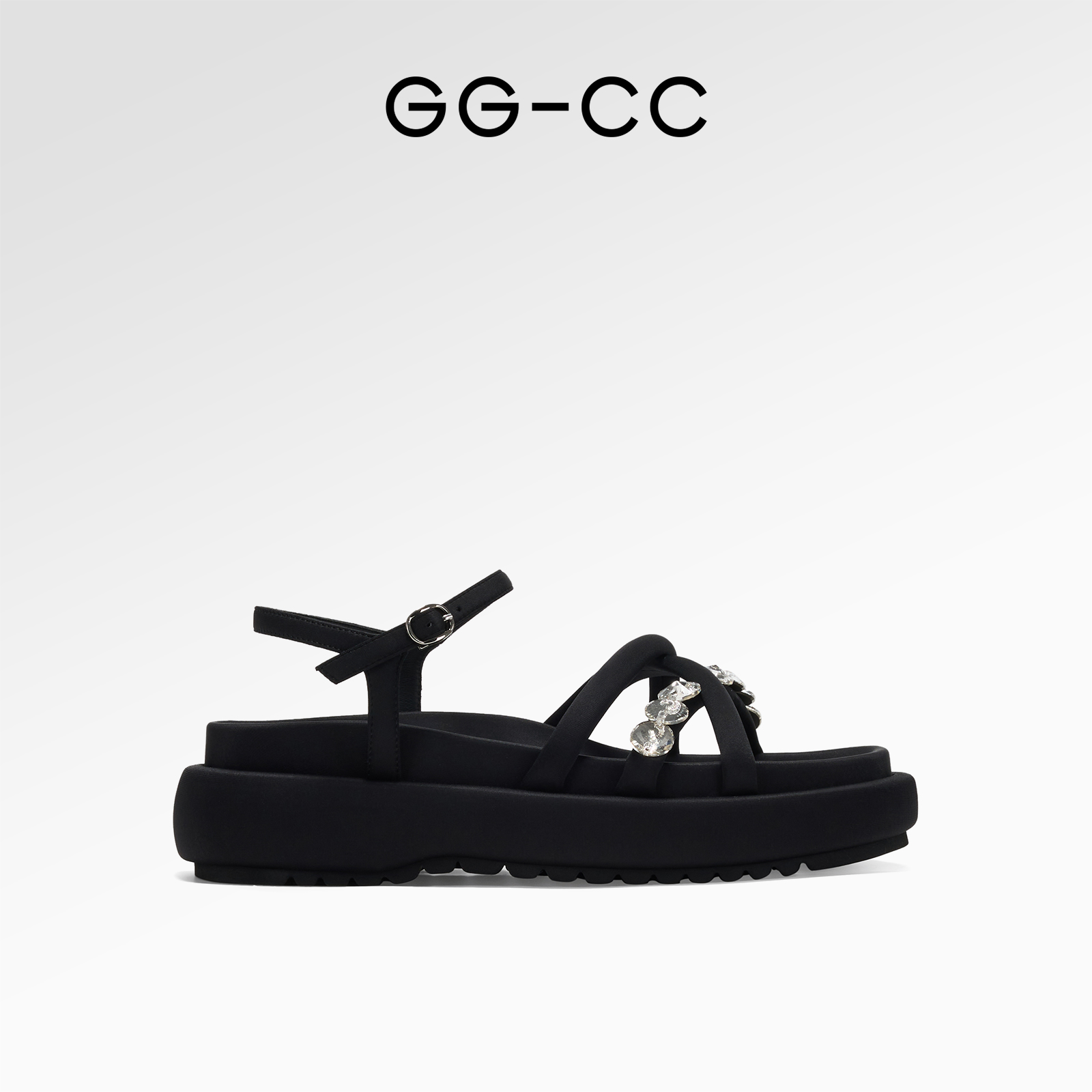 GGCC时尚弹力布厚底带钻凉鞋