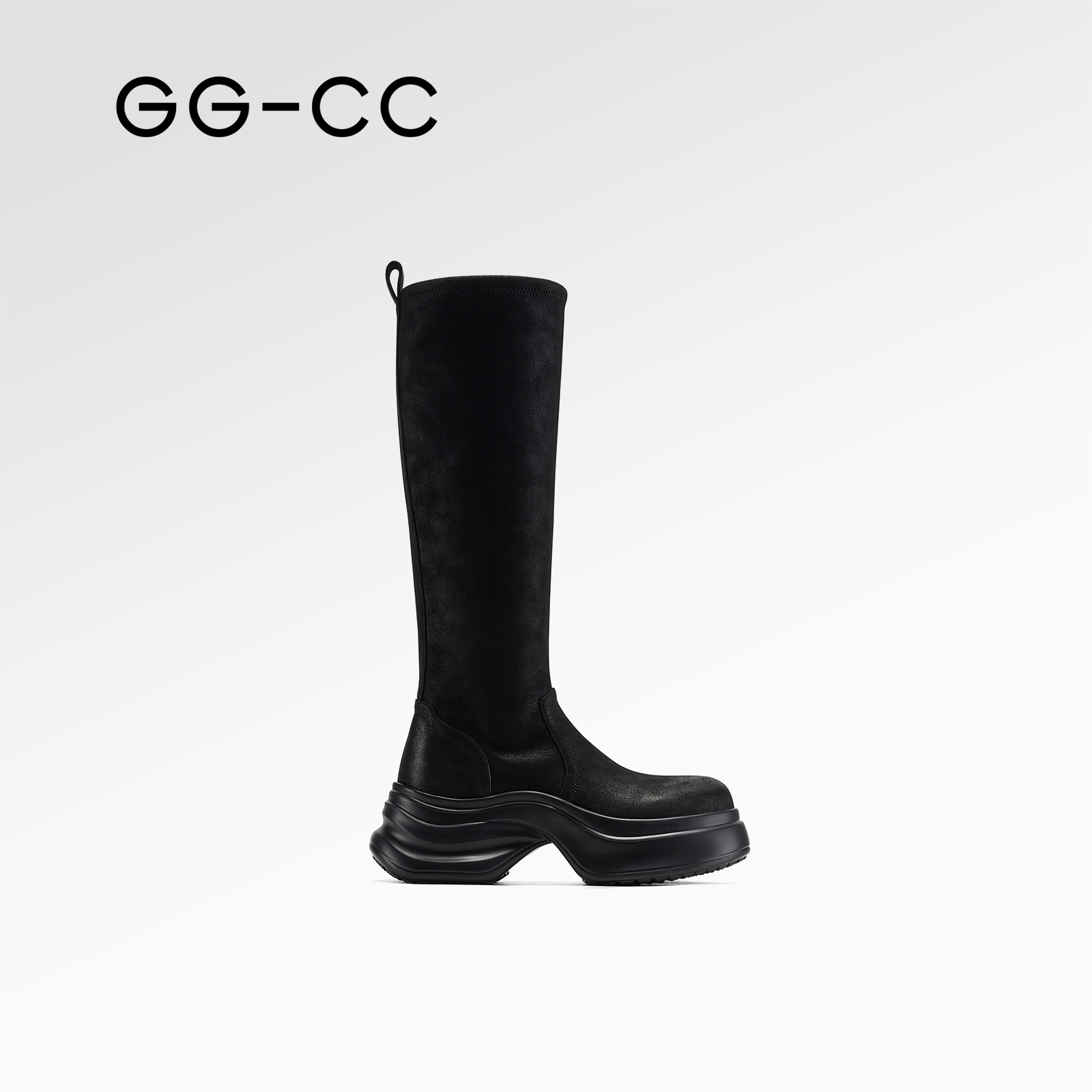 GGCC厚底黑色骑士长筒靴女