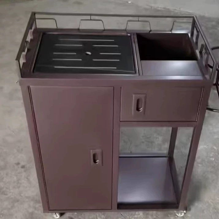 不锈钢服务茶水车移动酒楼煮茶车