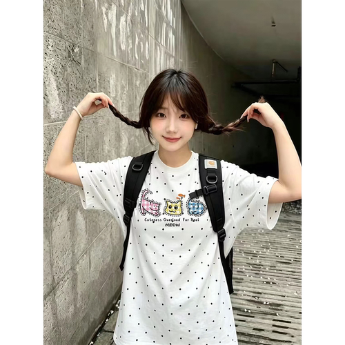 【无忧试穿】可爱小猫波点短袖