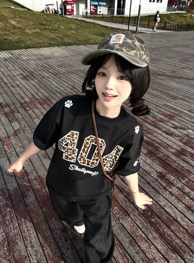 美式复古豹纹刺绣短袖t恤女2026夏季新款宽松百搭设计感甜酷上衣