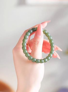 和田玉青黄口直切手串男女款天然玉石百搭玉串卡9*10mm老型珠手链