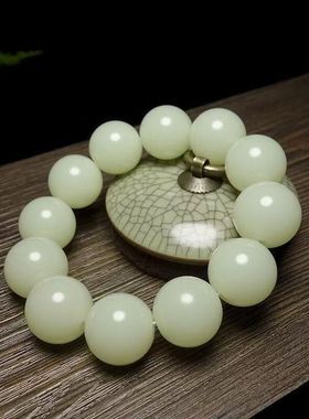 和田玉青白玉圆珠手串男士大气玉石卡18珠玉串手链新疆天然手饰