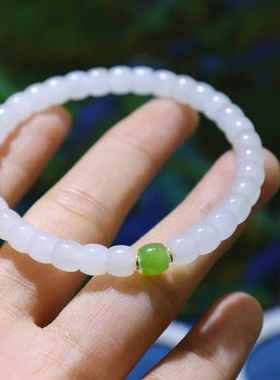 天然和田玉白玉老型珠手饰