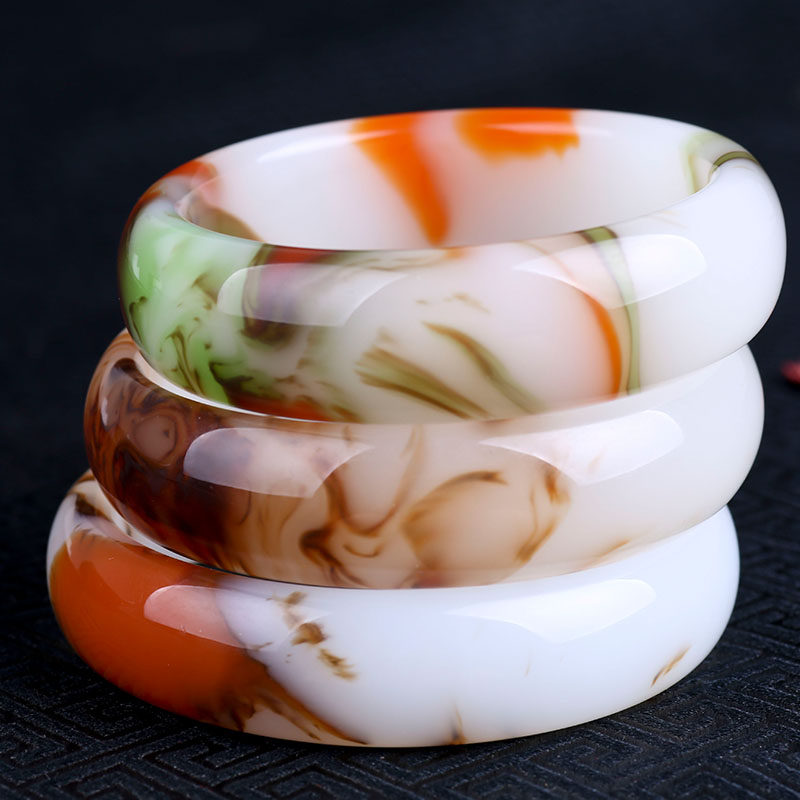 2020新款天然新疆彩玉手镯鸡血红金丝玉玉镯女款玉石彩玉手镯子