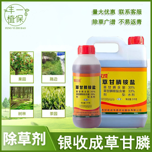 银收成33%草甘膦铵盐果园荒地田埂杂草一扫光灭生性烂根除草剂