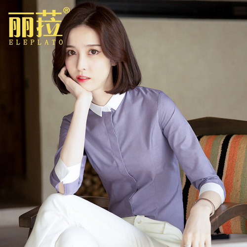 灰色七分袖衬衫女夏季新款工作服