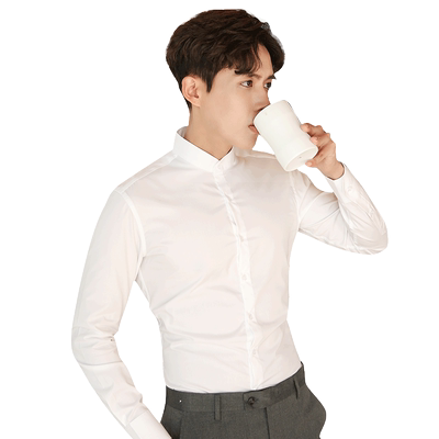立领白衬衫男圆领商务黑色衬衣