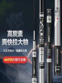 涉水精工九段飞流大物巡回版轻量大物竿鱼竿超硬超轻台钓竿手竿