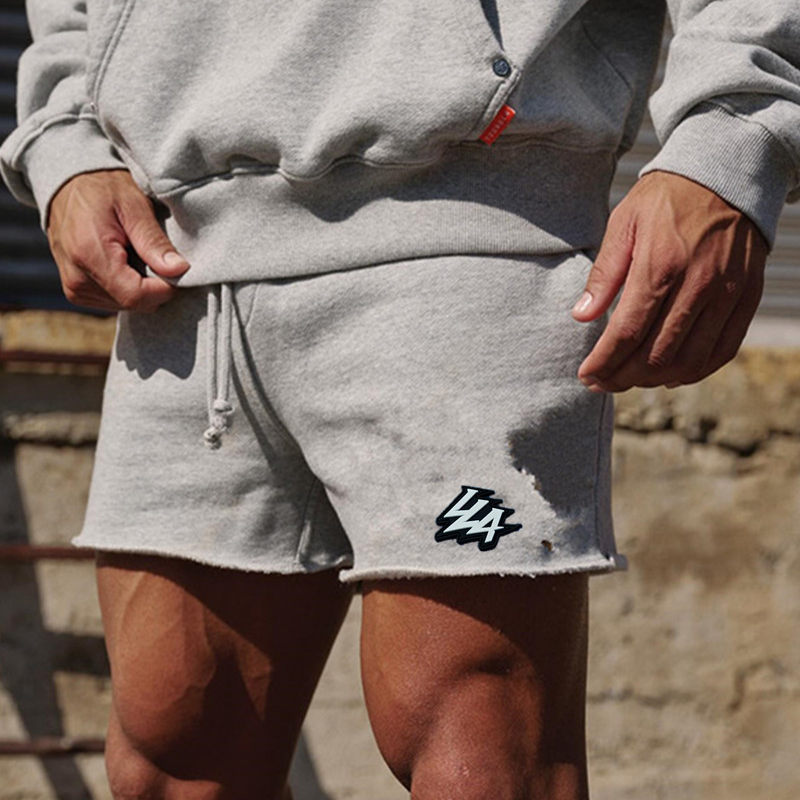 美式潮牌纯色毛圈卷边四分裤