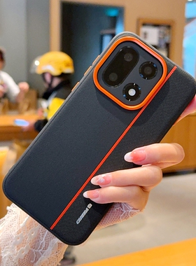 高端金甲素皮适用一加15手机壳新款磨砂PLK110拼色保护套oneplus15橙色大孔oppo硅胶软边1加15真皮防摔男女款