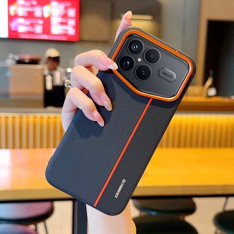 适用红米k90promax冠军版手机壳高端三拼色素皮小米redmik90pro兰博基尼橙色大孔金属镜头redmi防摔保护套男