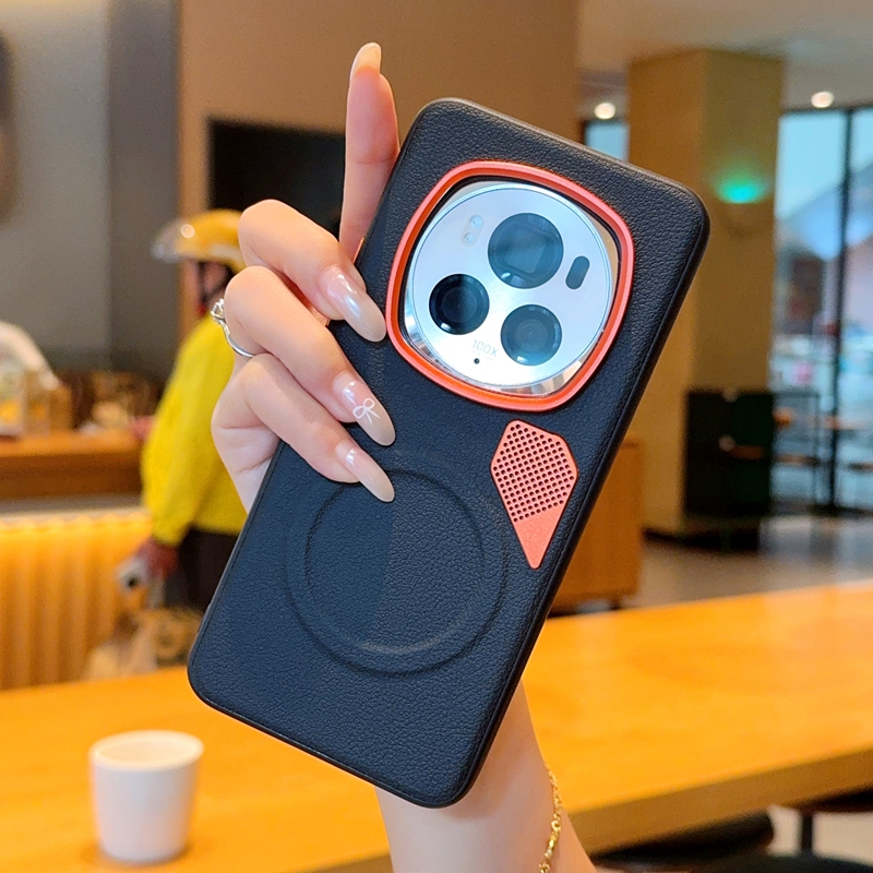 轻奢磁吸皮纹适用荣耀magic6pro手机壳新款散热金属孔Magic6保护套BVL一AN00大孔镜头加高BVL一AN16真皮外壳