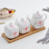 厨房用品饭馆餐厅陶瓷调味罐盐罐辣椒罐盒酱油壶酱醋壶瓶组合套装