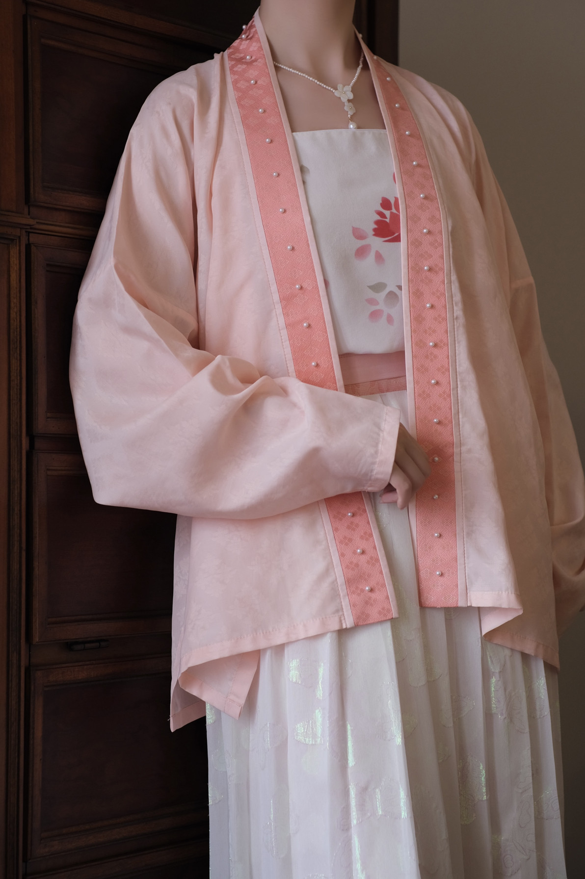 春染云织｜粉衣｜粉色天丝宋制飞机袖珍珠正绢真丝缘边夏季汉服