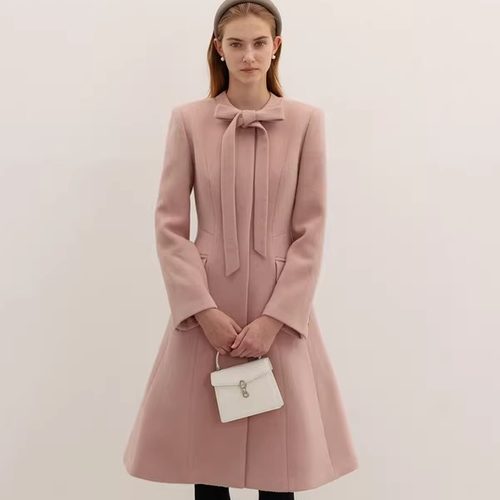 BAU韩国直邮蝴蝶系带羊绒大衣