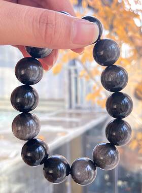 素圈天然水晶16m+银曜石手链男女情侣款手串单圈银色光点银曜石