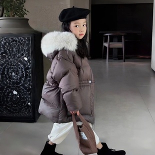 超大毛领羽绒服儿童中长款带帽2025冬季新款女男童大毛领加厚外套
