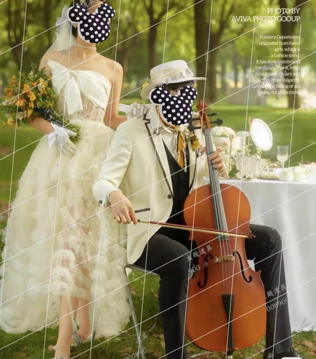 纪实风婚纱旅拍摄影道具法式大提琴森系风户外拍照影楼婚纱照摆件