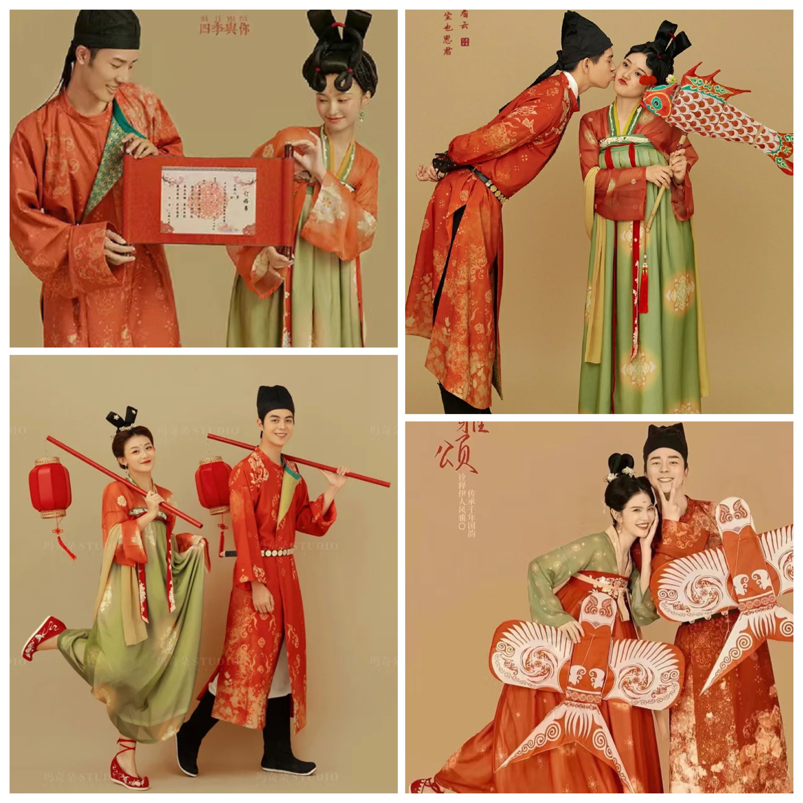 唐宫夜宴古代中式婚纱照摄影道具明制汉服订婚书手提钻鱼灯笼风筝