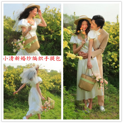 新文艺旅拍ins风小清新手提花篮包外景婚纱摄影写真主题拍照道具