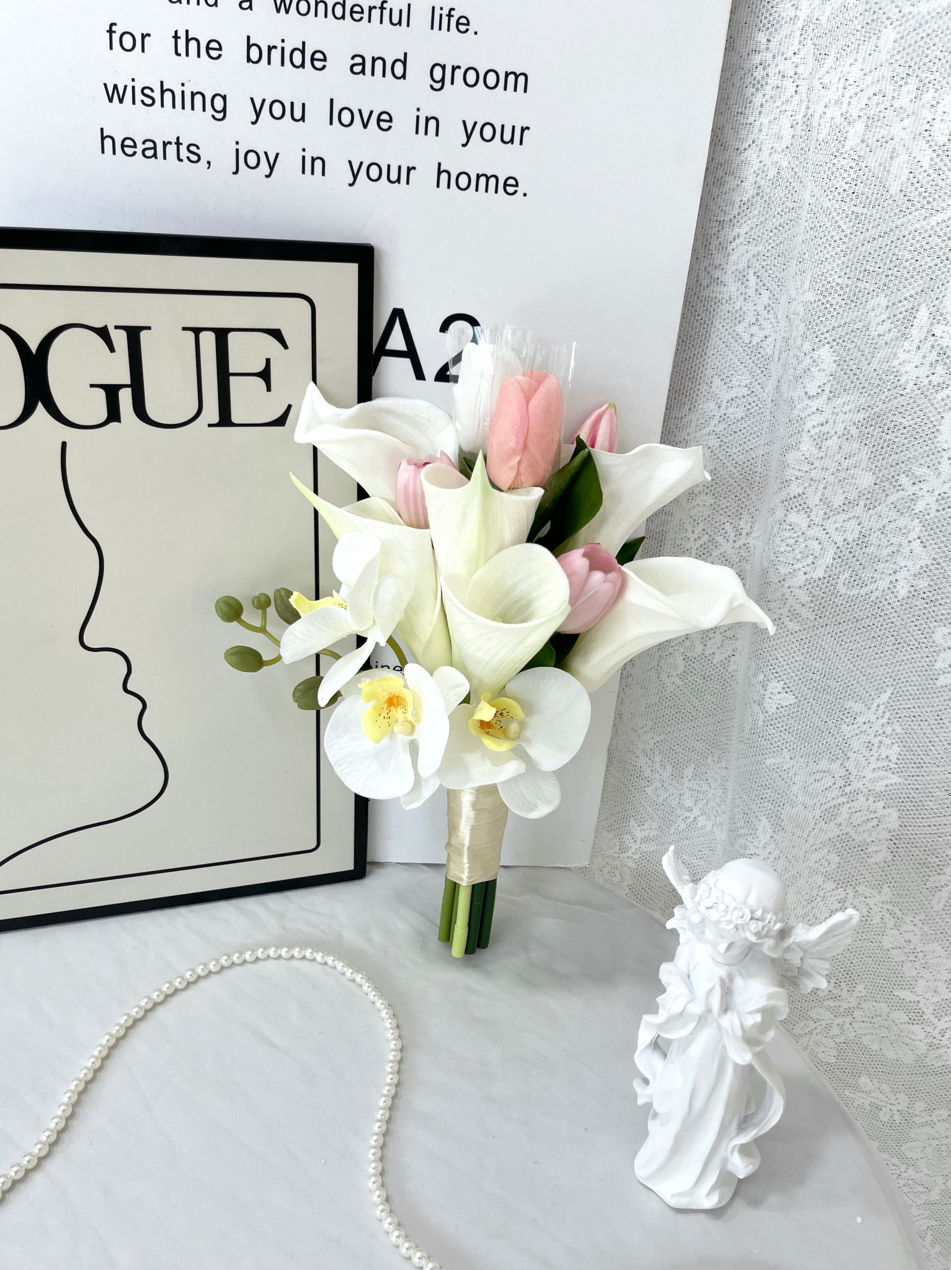 高档韩式新娘结婚婚礼白色仿真郁金香马蹄莲花束情侣领证拍照花束