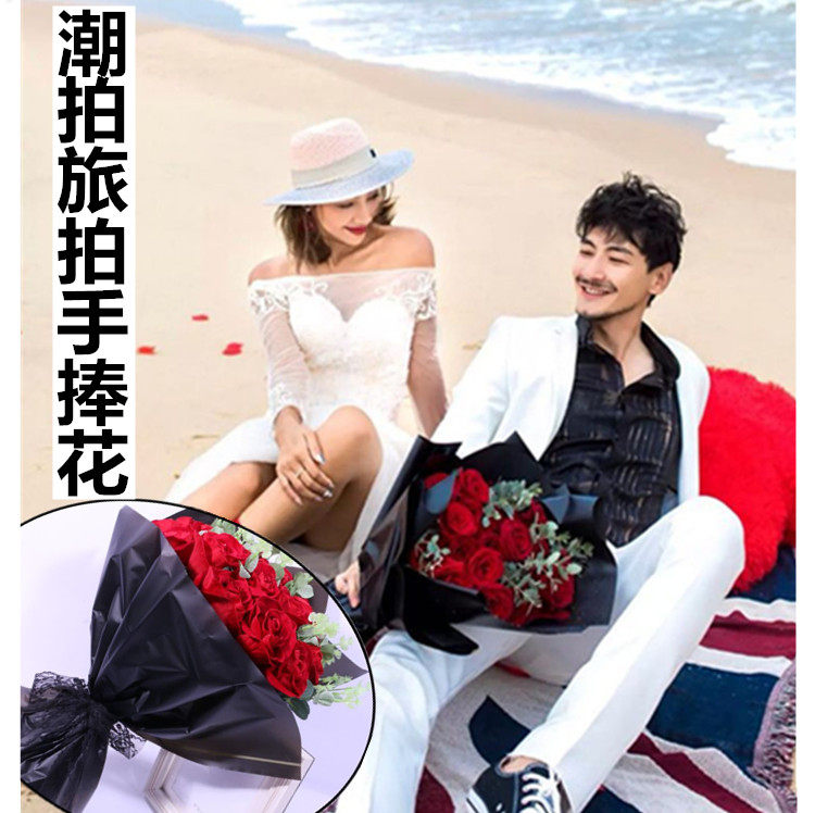 个性潮拍旅拍森系手捧花 拍照婚纱道具仿真花束红玫瑰手捧花大捧