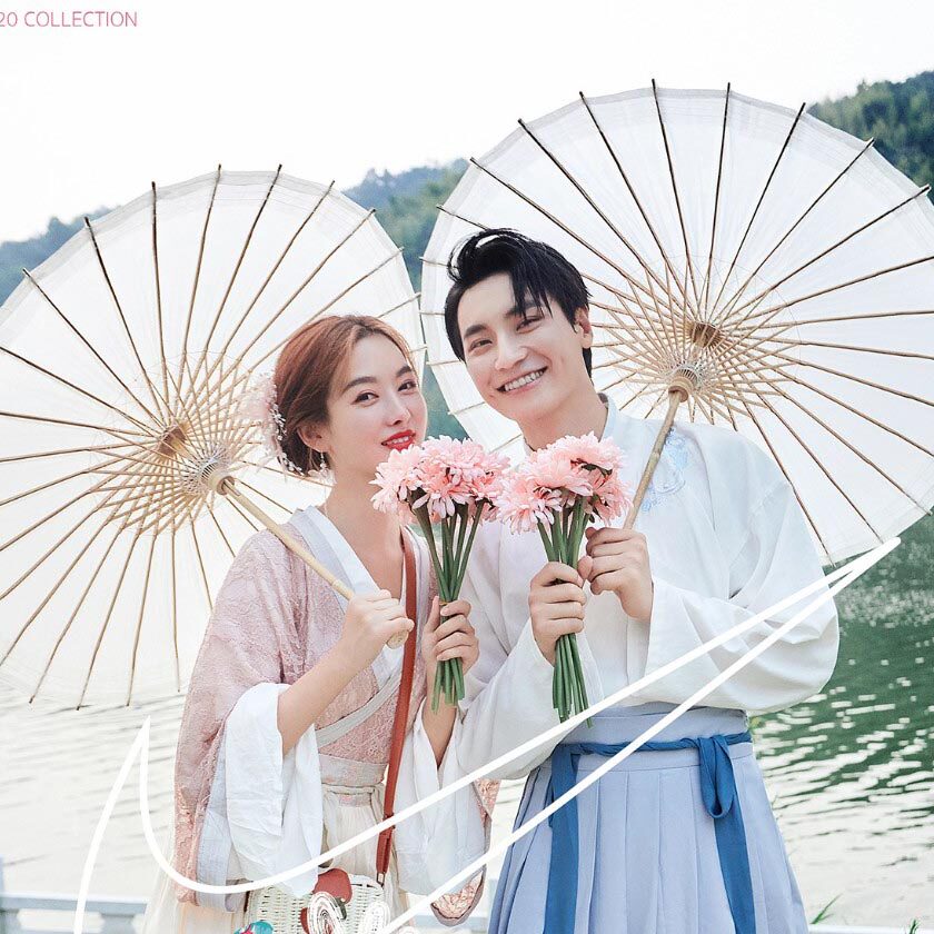 新款中式古装创意街拍道具仿真花弗朗日式外景白色古伞旅拍装花袋