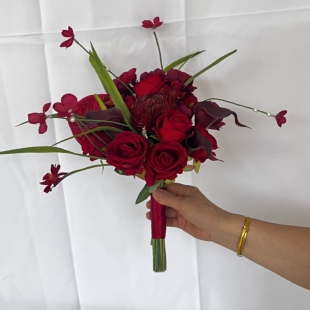 hot红色手捧领证仿真花束中式 手花结婚礼物DIY 秀禾古装