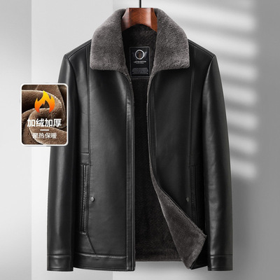 中老年皮衣男加绒加厚爸爸冬装外套老年男士休闲皮夹克中年父亲装