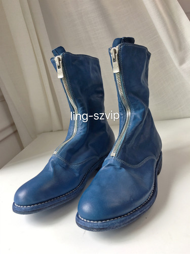 特价 手工限定色guidi马皮靴310 蓝色水洗复古做旧马丁靴