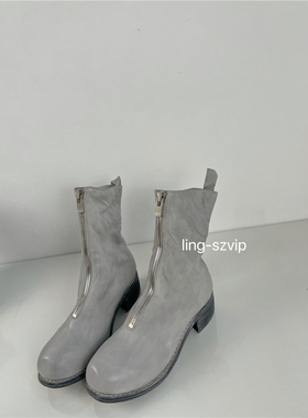 手工限定色新款 guidi马皮靴PL2冰川蓝色水洗复古做旧马丁靴女鞋