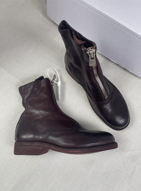 新款手工缝制guidi 210马皮靴限定色前拉链水洗马丁靴短筒平跟
