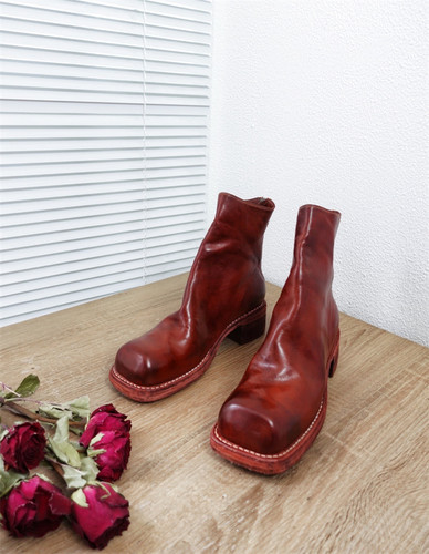 特价手工限定guidi 9086马皮靴短筒水洗做旧马丁靴方头中跟女鞋