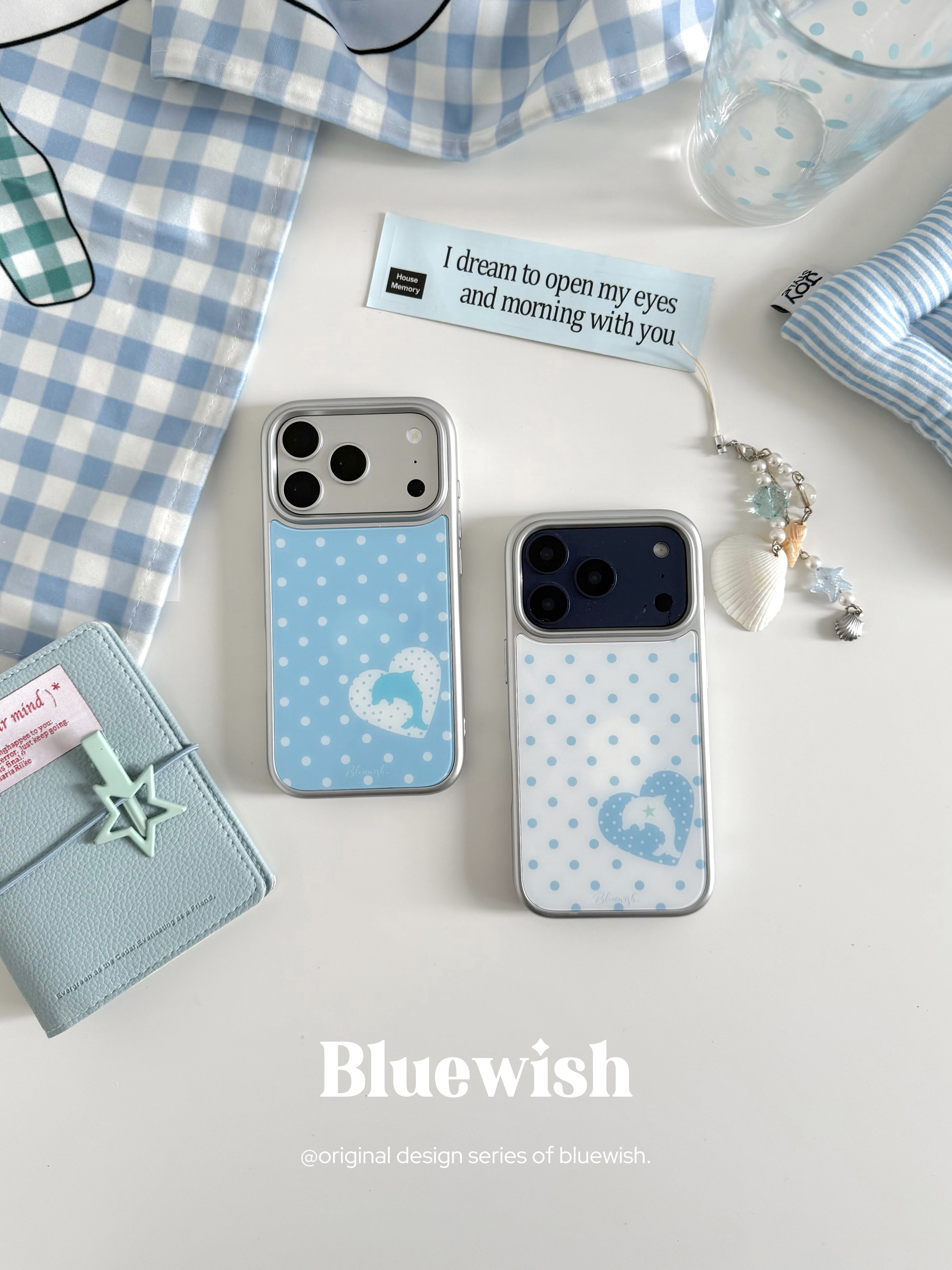 Bluewish蓝色波点ins韩系小清新海豚苹果手机壳防摔防弯可爱适用于iPhone16promax/15pro/14/18pro17保护壳