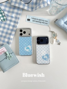 Bluewish蓝色波点ins韩系小清新海豚苹果手机壳防摔防弯可爱适用于iPhone16promax/15pro/14/18pro17保护壳
