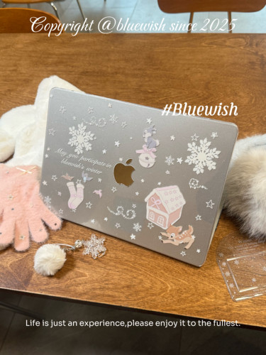 Bluewish《冬日小鹿斑比》ins感满天星进口亮面透明硬壳防磕刮花适用于Macbook苹果pro电脑air13寸14寸保护壳