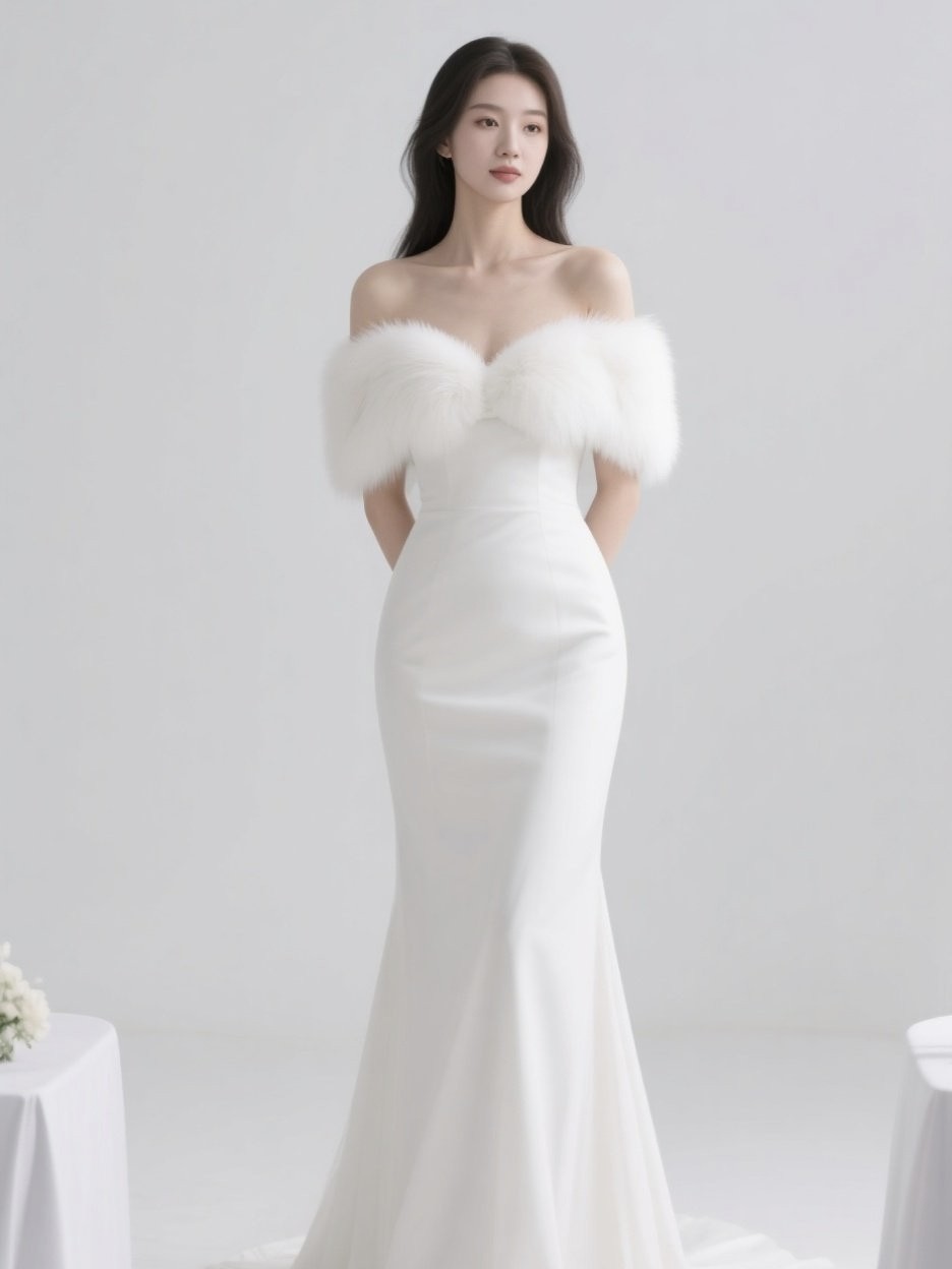 2025婚纱披肩冬季新款高档皮草结婚新娘礼服秀和服外搭斗篷披风厚