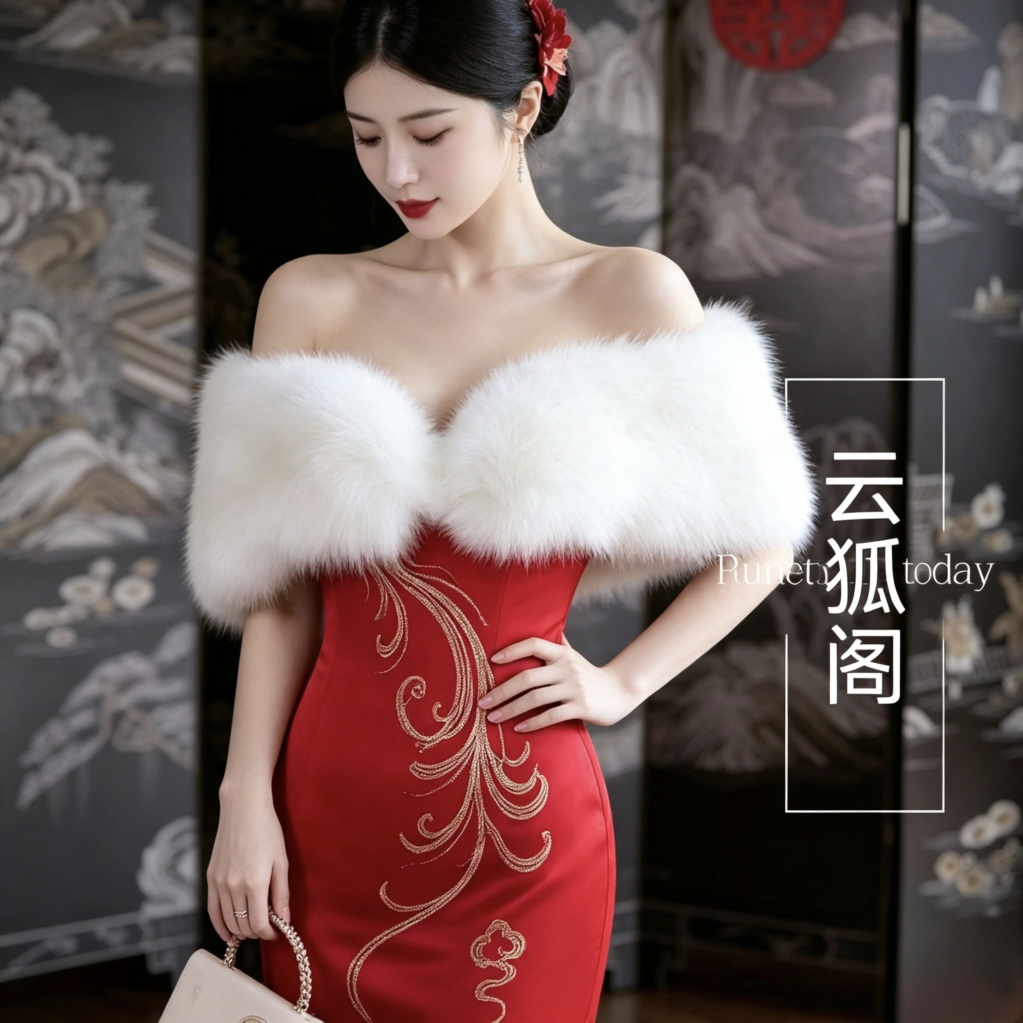 仿狐狸毛貂毛婚纱礼服旗袍小披肩新娘结婚披风人造皮草外套短秋冬