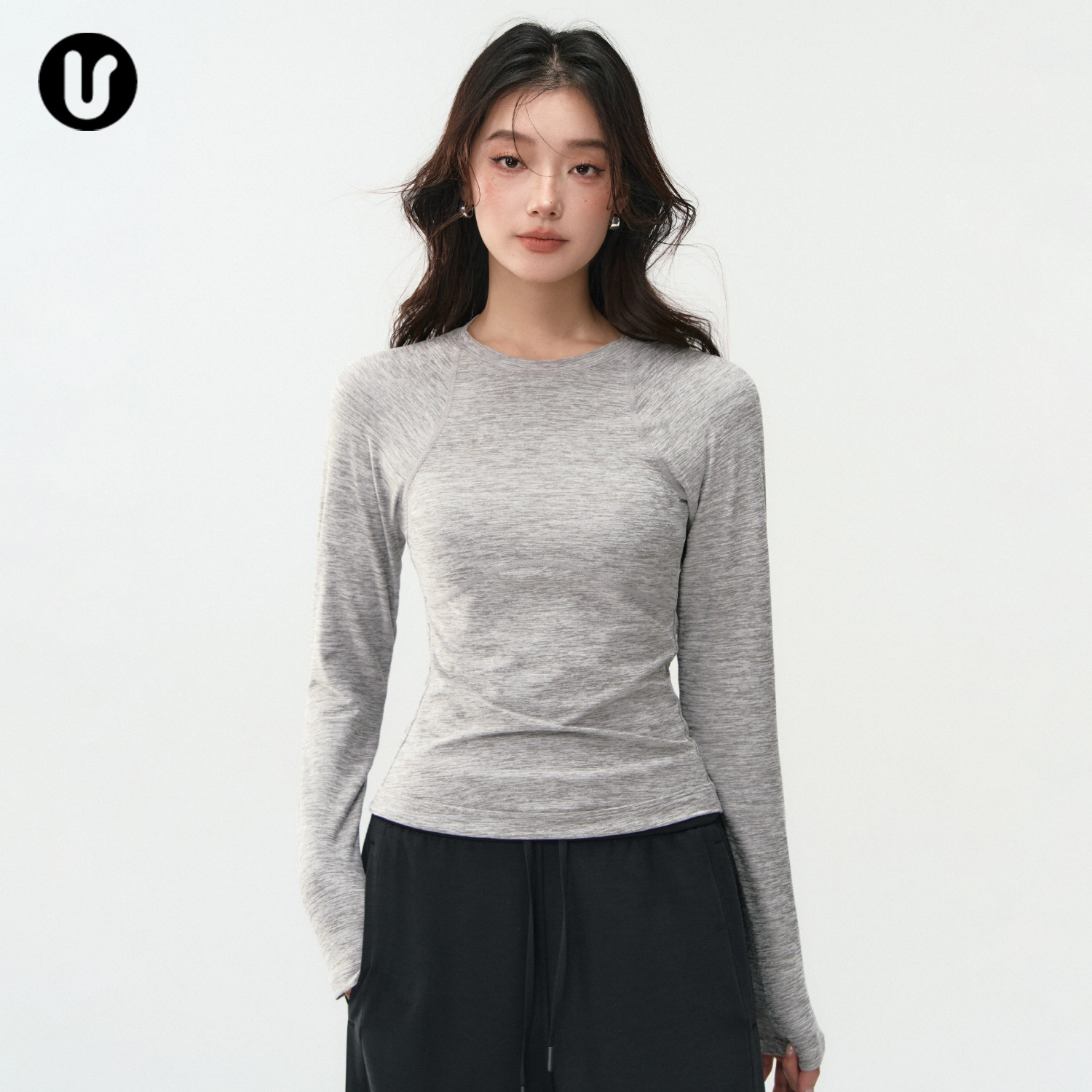 瑜伽服女新款圆领修身户外跑步健身上衣T恤普拉提训练服运动长袖